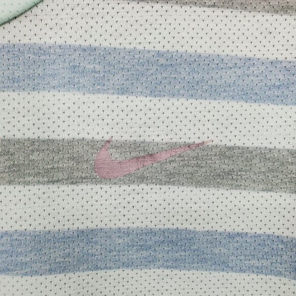 Nike Dri-Fit Running Shirt Zip Pockets Stripe Short Sleeve Mesh Large Womens - Picture 4 of 13